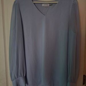 Calvin Klein Blue V-Neck 3/4 Sleeve Blouse